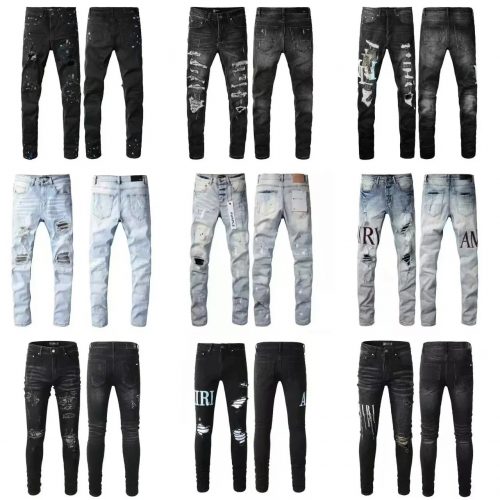 Amiri Distressed Skinny Jeans Slim Fit Denim Pants Multicolor