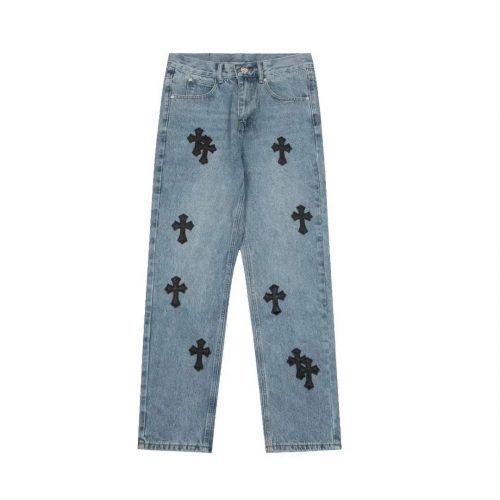 Chrome Hearts Cross Patch Denim Jeans Streetwear Pants Blue