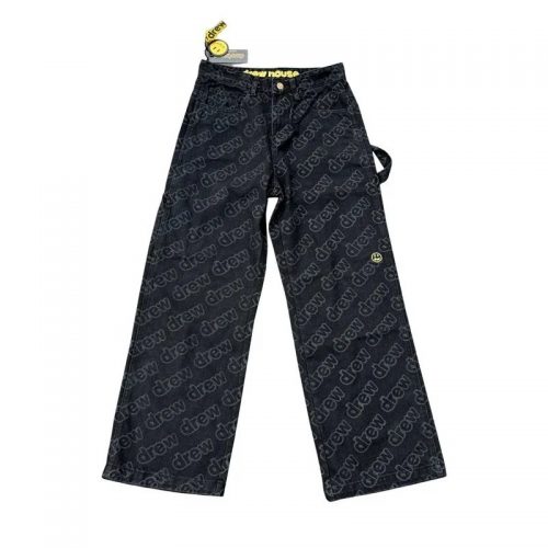 drew house Monogram Denim Jeans Wide Leg Pants Black
