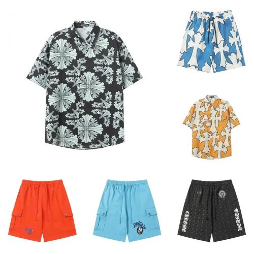 Chrome Hearts Cross Print Graphic Streetwear Shirt and Shorts Multicolor