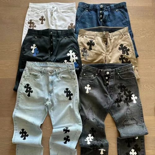 Chrome Hearts Cross Patch Denim Jeans Streetwear Pants Multicolor