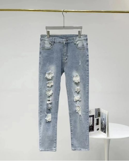 Design Distressed Denim Slim Fit Jeans Light Blue