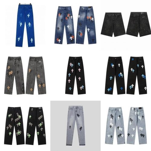 Chrome Hearts Cross Patch Denim Jeans Streetwear Pants Multicolor