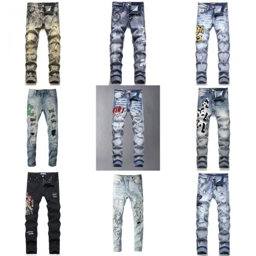 Amiri Distressed Denim Jeans Slim Fit Pants Blue
