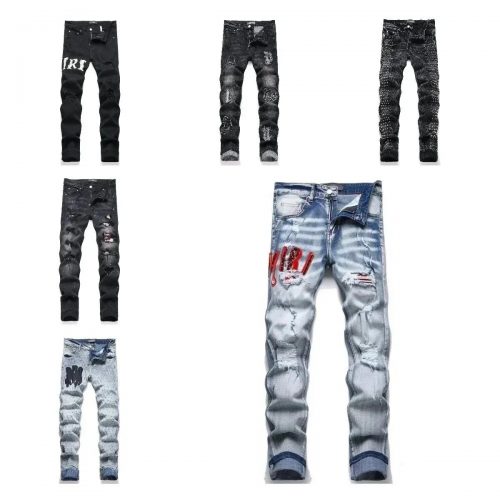 Amiri Distressed Denim Jeans Slim Fit Pants Multicolor