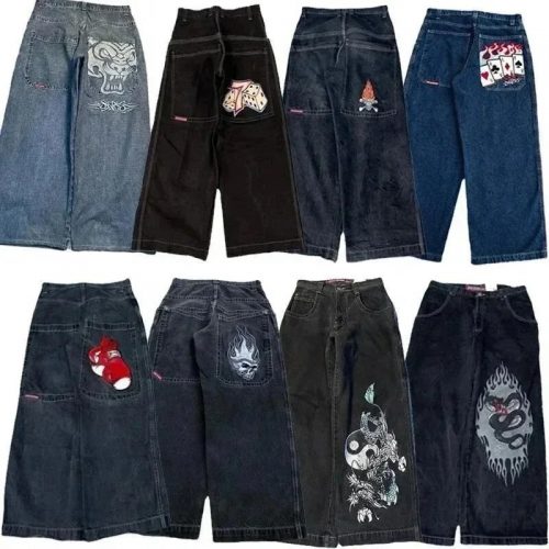 JNCO Graphic Baggy Jeans Vintage Streetwear Denim Pants Multicolor