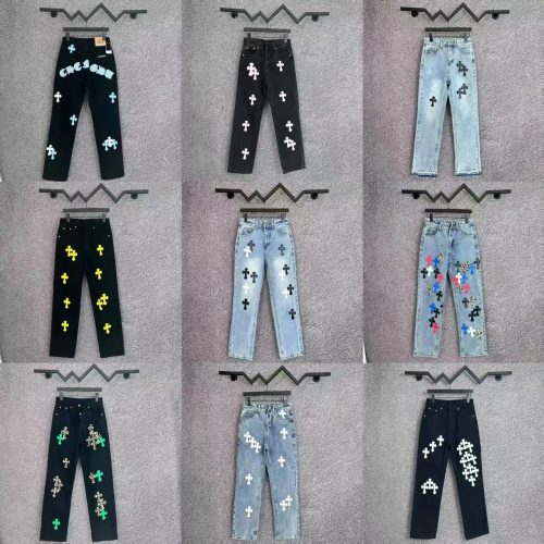 Chrome Hearts Cross Patch Denim Jeans Streetwear Pants Multicolor