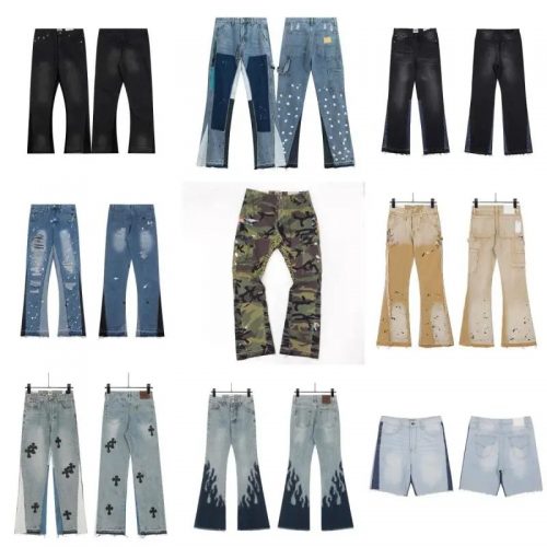 Design Distressed Flare Jeans Streetwear Pants Multicolor