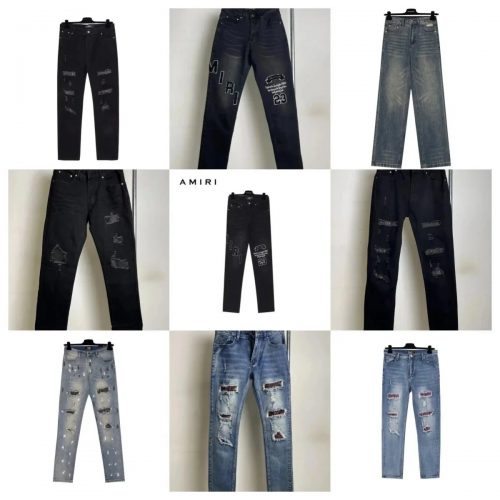 Amiri Distressed Denim Jeans Slim Fit Pants Blue and Black