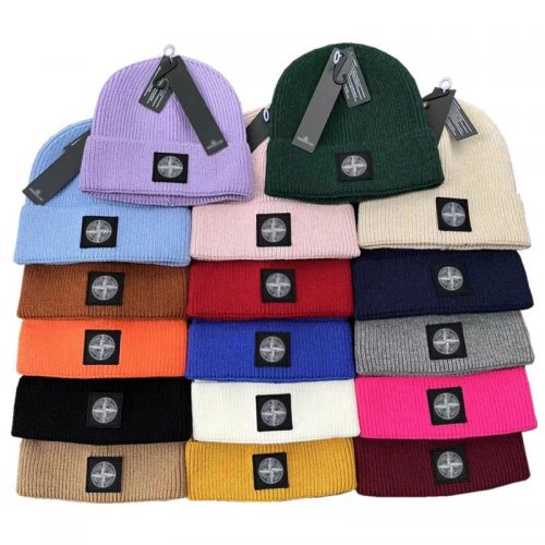 Stone Island Compass Patch Ribbed Beanie Knit Hat Multicolor
