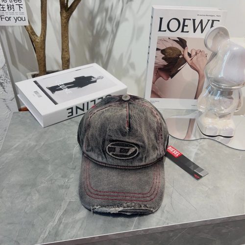Diesel Distressed Denim Baseball Cap Gray