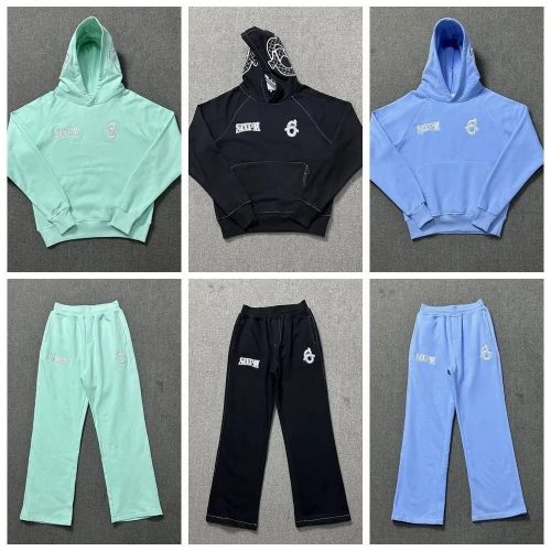 SIXPM Contrast Stitch Matching Set Streetwear Hoodie and Joggers Multicolor