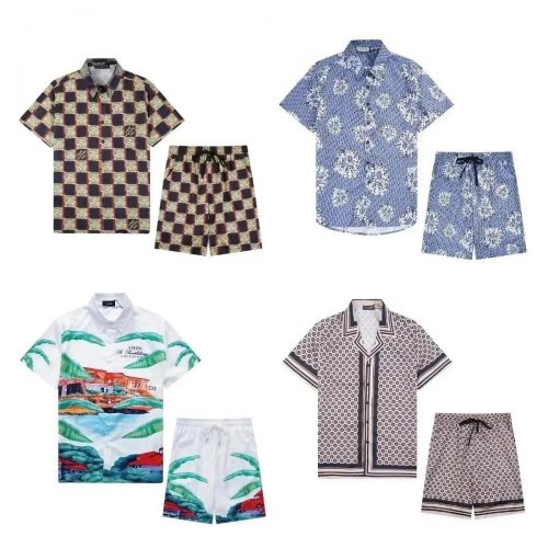 Amiri Tropical Print Shirt and Shorts Set Casual Summer Outfit White Green