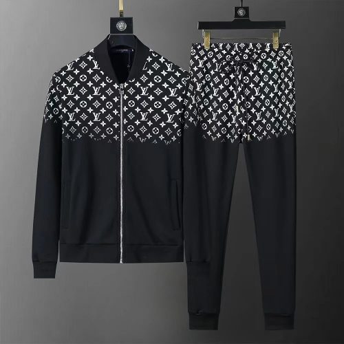 Louis Vuitton LV Monogram Print Casual Tracksuit Set Black