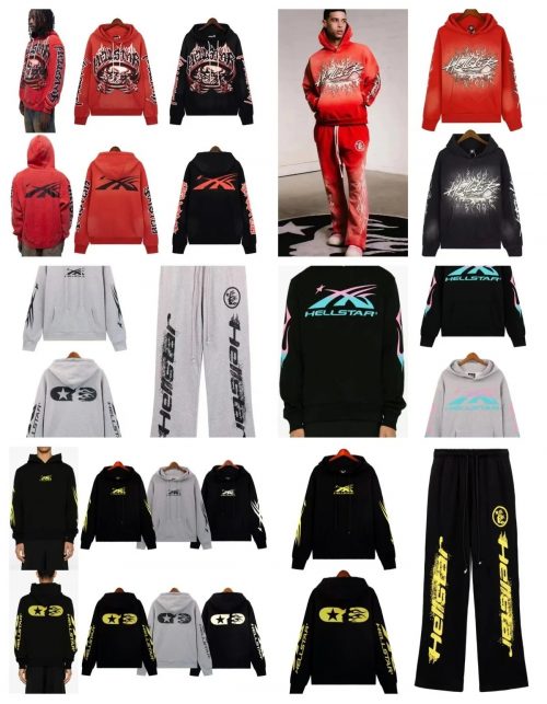 Hellstar Graphic Print Streetwear Hoodie and Sweatpants Set Multicolor