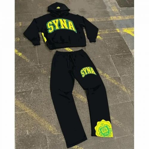 Syna World Syna Graphic Print Streetwear Tracksuit Set Black