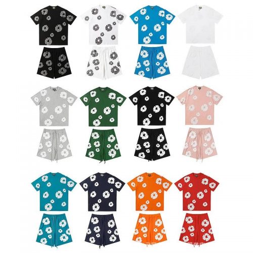 Palm Angels Flower Print Casual T-Shirt and Shorts Set Multicolor