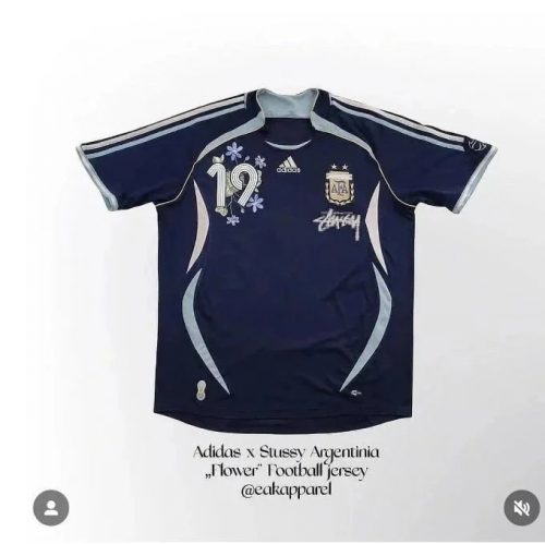 Adidas Argentina Flower Football Jersey Streetwear Soccer Shirt Navy