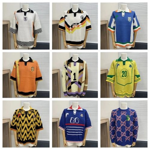 Gucci Retro Soccer Knit Jersey Vintage Sporty Polo Shirt Multicolor