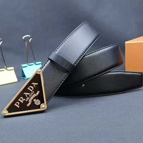 Prada Triangle Logo Leather Belt Black