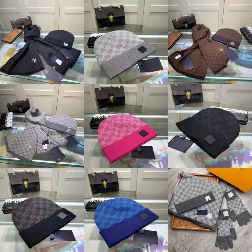 Louis Vuitton LV Damier Knit Beanie and Scarf Set Multicolor