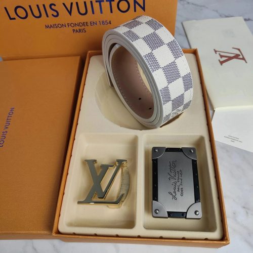 Louis Vuitton LV Damier Azur Iconic Belt Set White and Gold
