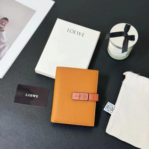 Loewe Compact Zip Wallet Grained Leather Card Holder Brown