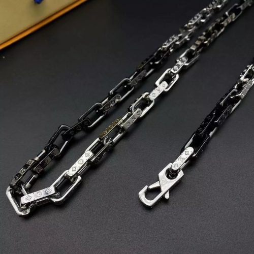 Louis Vuitton LV Monogram Chain Necklace Silver and Black Accessories