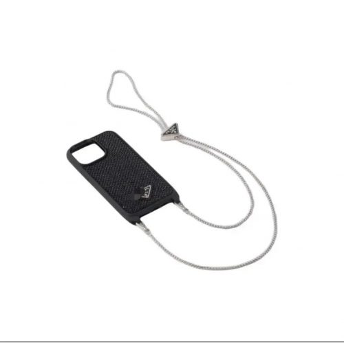 Prada Crystal-embellished Chain Phone Case Black