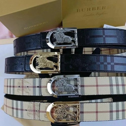 Burberry Equestrian Knight Design Check Pattern Belt Multicolor