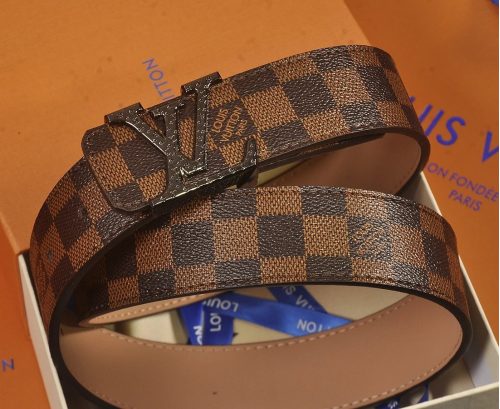 Louis Vuitton LV Damier Ebene Classic Leather Belt Brown