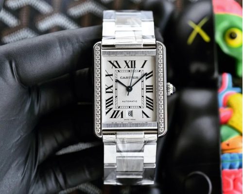 Cartier Tank Anglaise Diamond Bezel Luxury Watch Silver