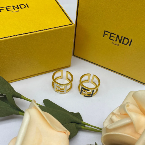 Fendi FF Ring Gold-Tone Metal Statement Rings Multicolor