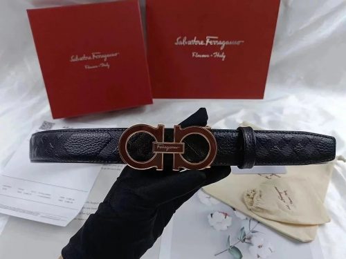 Salvatore Ferragamo Gancini Reversible Leather Belt Black