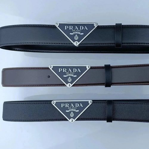 Prada Triangle Buckle Leather Belt Black and Brown
