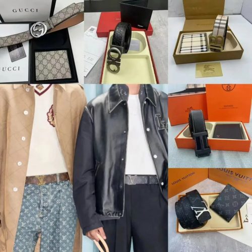 Louis Vuitton LV Monogram Classic Belt and Wallet Set Black