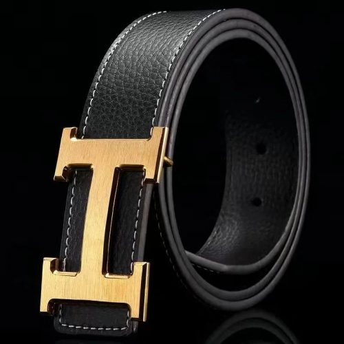 Hermes H Buckle Belt Classic Leather Accessory Black and Gold