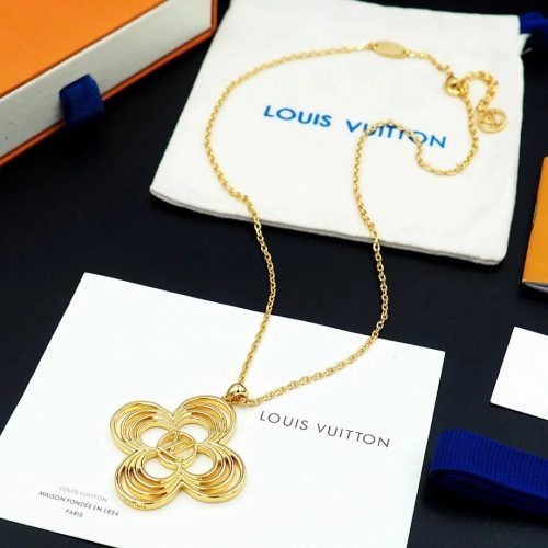Louis Vuitton LV Monogram Flower Gold Necklace Elegant