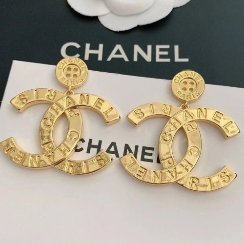 Chanel CC Paris Button Earrings Gold Statement Jewelry