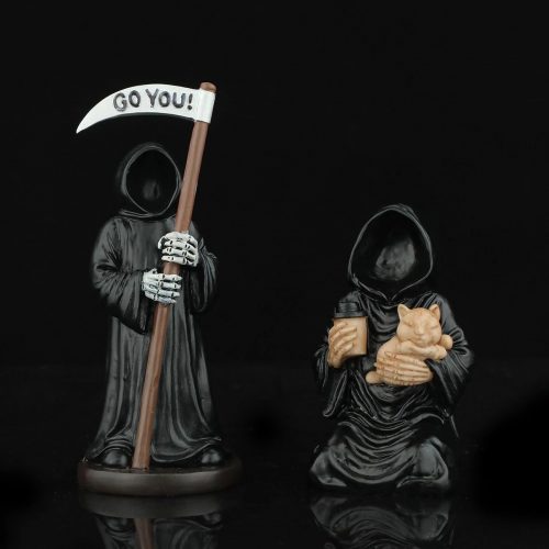 Design Grim Reaper with Cat Cute Home Decor Figurine Black and Beige