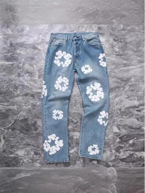 Denim Tears Floral Print Denim Jeans Casual Pants Blue