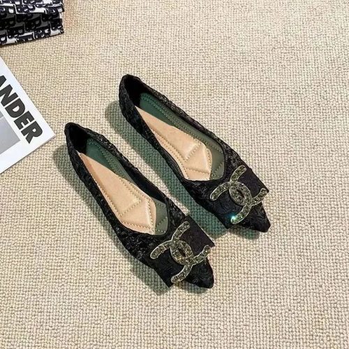 Chanel CC Crystal Embellished Pointed Flats Black