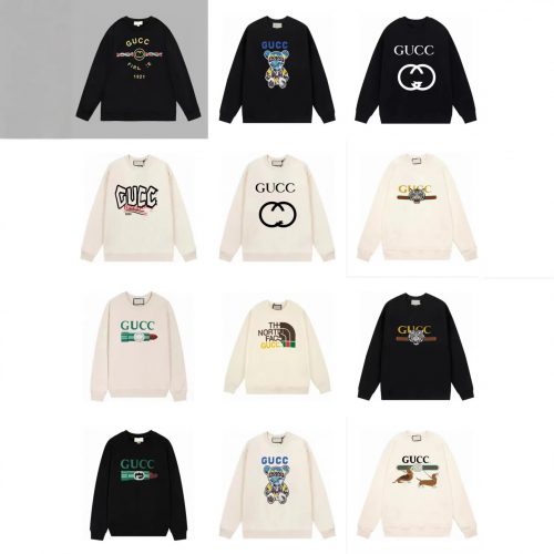 Gucci Graphic Crewneck Sweatshirt Casual Cotton Sweater Black and White