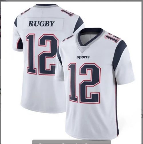 New England Patriots Number 12 Rugby Jersey Sports Shirt White