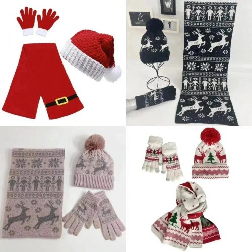Design Christmas Pattern Knit Winter Accessories Set Multicolor