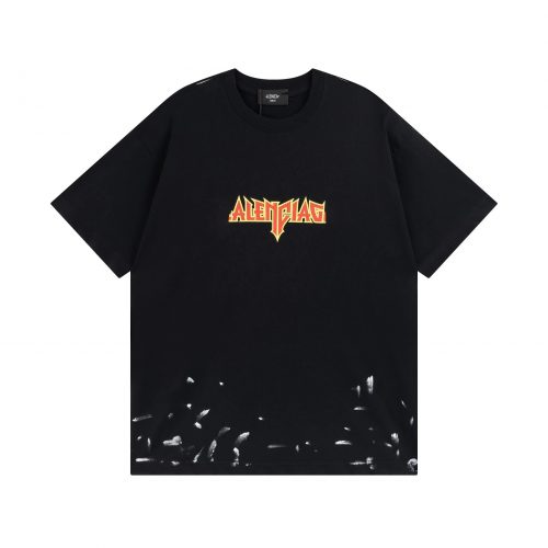Balenciaga UNIF Flame Logo T-Shirt Casual Cotton Tee Black