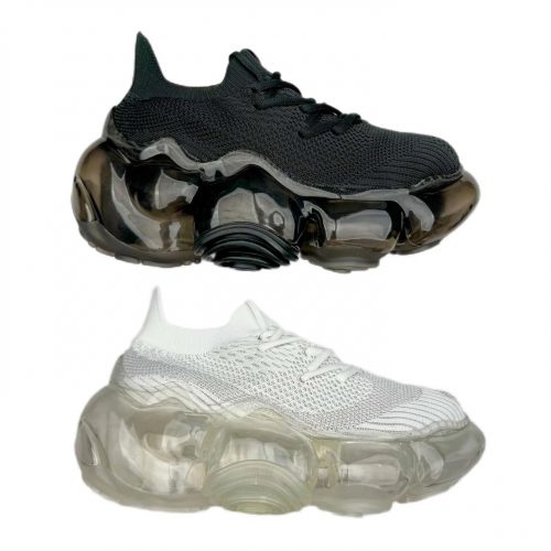 Design Chunky Bubble Sole Knit Sneakers Platform Shoes Black and White