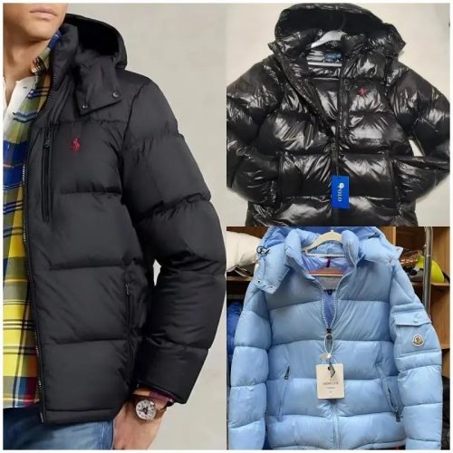 Polo Ralph Lauren Polo Puffer Jacket Casual Winter Coat Black and Light Blue