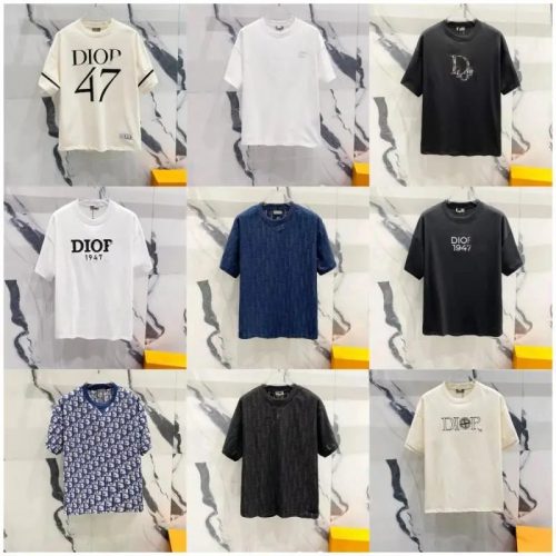 Dior Graphic Print T-Shirts Casual Cotton Tee Multicolor