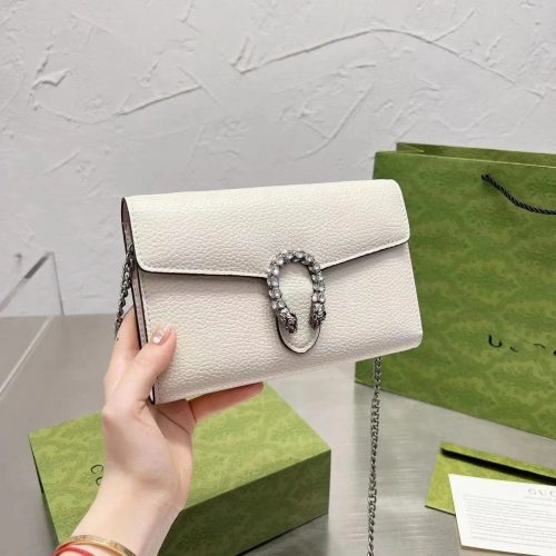 Gucci Dionysus Super Mini Textured Leather Chain Shoulder Bag White